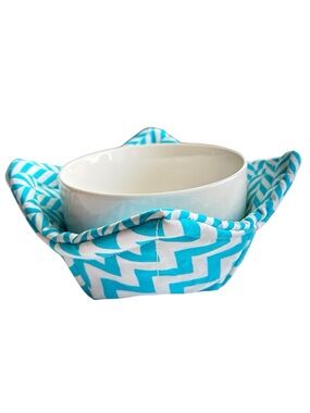 Hand Crafted Teal Chevron Microwave Small Bowl or Mug Cozy Colorful 100% Cotton
